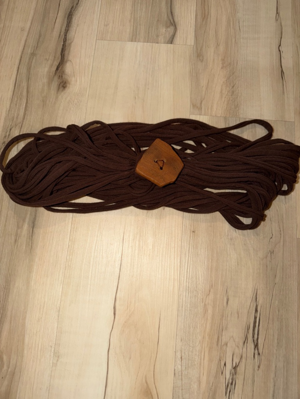Ric Yuenn Chocolate Brown Stretch Fabric Belt with Wooden Detail